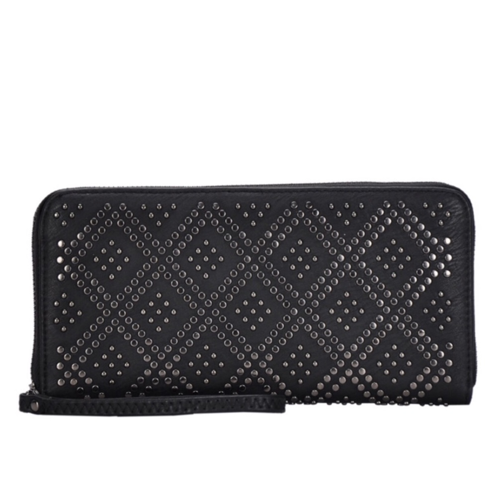 Bohemian Studded Vegan Leather Large Wallet Clutch